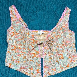 American Eagle Outfitters Floral Lace Trim Crop Top